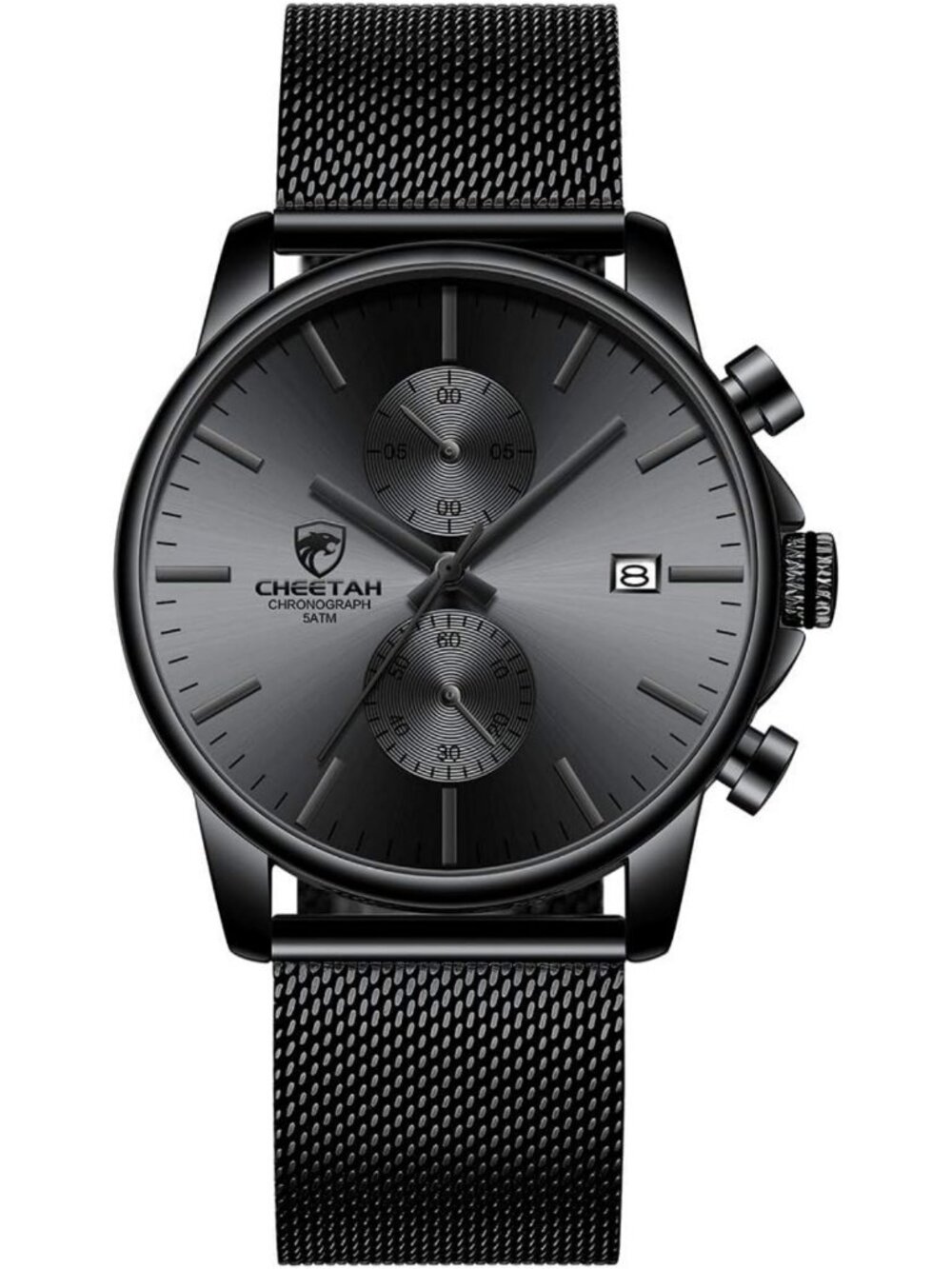Sleek Minimalist Men's Watch - Waterproof Quartz Analog Chronograph with Mesh